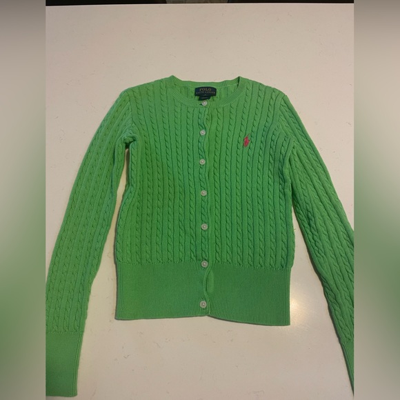 Polo by Ralph Lauren Vibrant Green Cable Knit Cardigan Sz M (8-10) - Picture 3 of 8